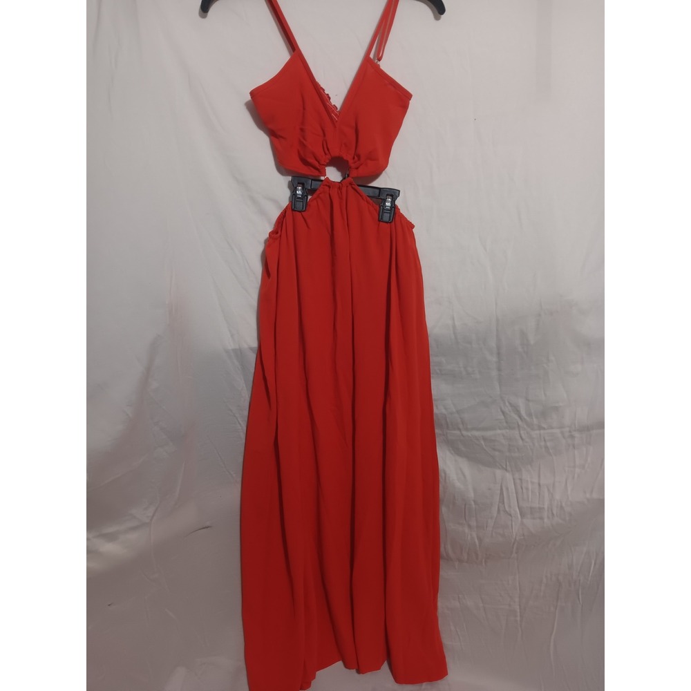 SHEIN Red Cut Out O-Ring Maxi Dress Adjustable Straps Smocked Back Side Slit